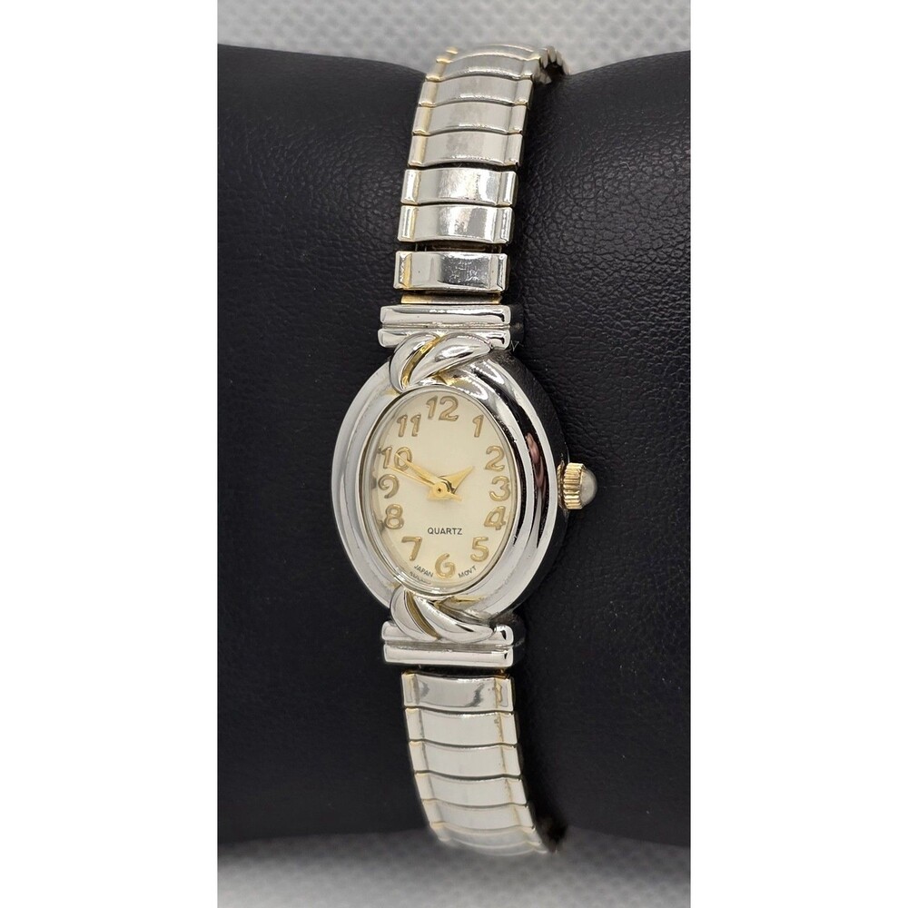 Women's Trendy Oval Petite Face Silver Gold Tone Case Expansion Band Watch 04 - Picture 2 of 8